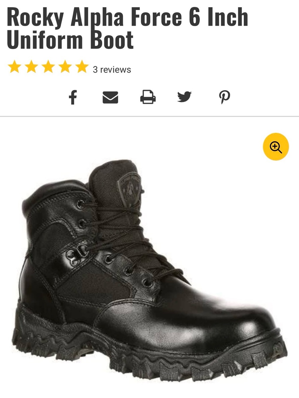 Rocky Alpha Force 6-Inch Uniform Boot - Black- 14 Wide